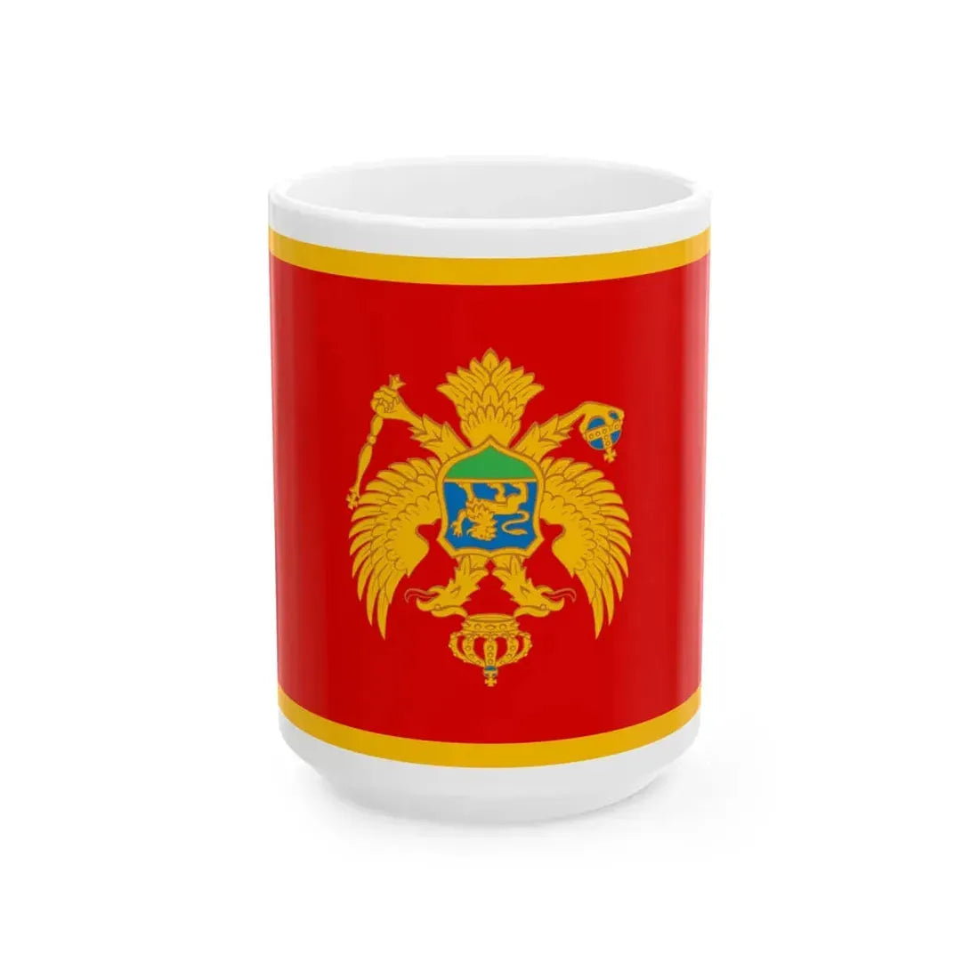 Flag of Montenegro upside down (Montenegro) White Coffee Mug 15oz - Go Mug Yourself