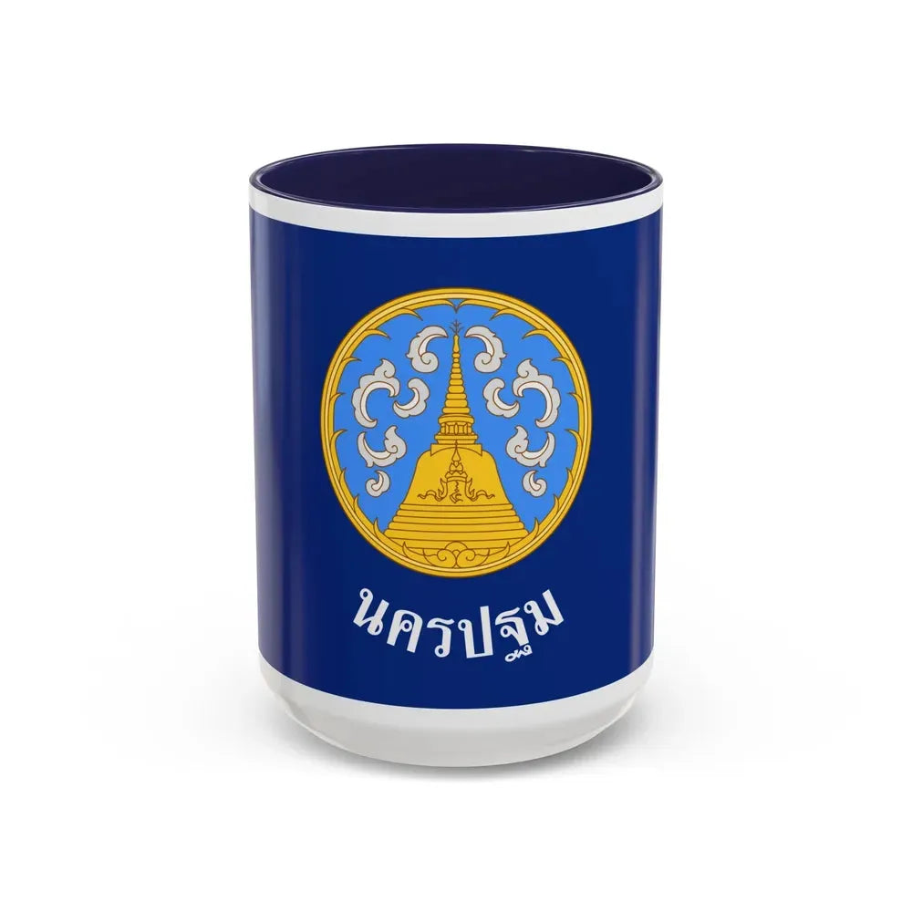 Flag of Nakhon Pathom Province Thailand - Accent Coffee Mug 15oz Navy - Go Mug Yourself