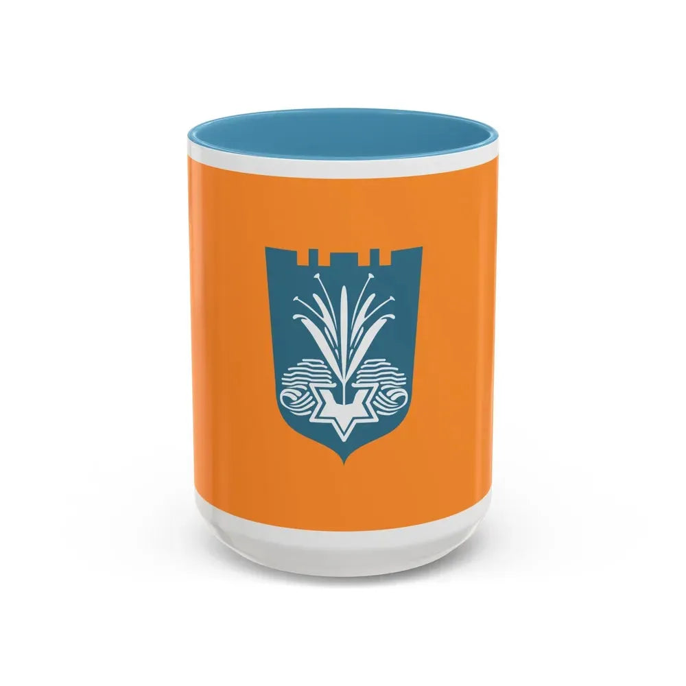 Flag of Netanya Israel - Accent Coffee Mug 15oz Light Blue - Go Mug Yourself