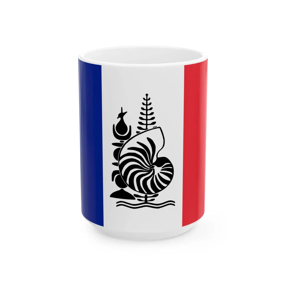 Flag of New Caledonia with Emblem (France) White Coffee Mug 15oz - Go Mug Yourself