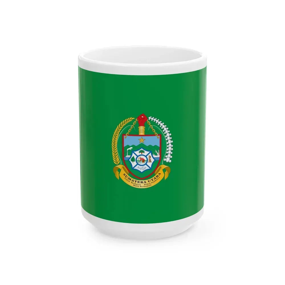 Flag of North Sumatra Indonesia - White Coffee Mug 15oz - Go Mug Yourself