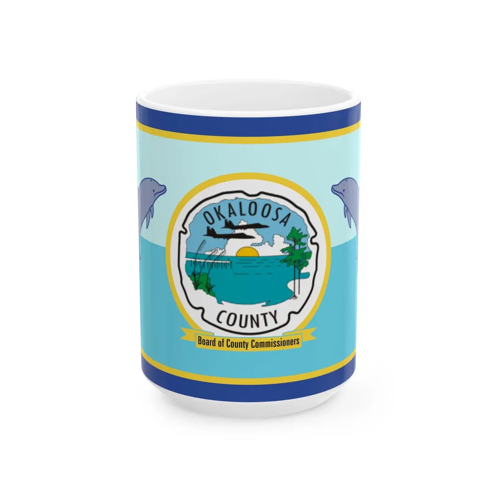 Flag of Okaloosa County Florida (United States) White Coffee Mug 15oz - Go Mug Yourself