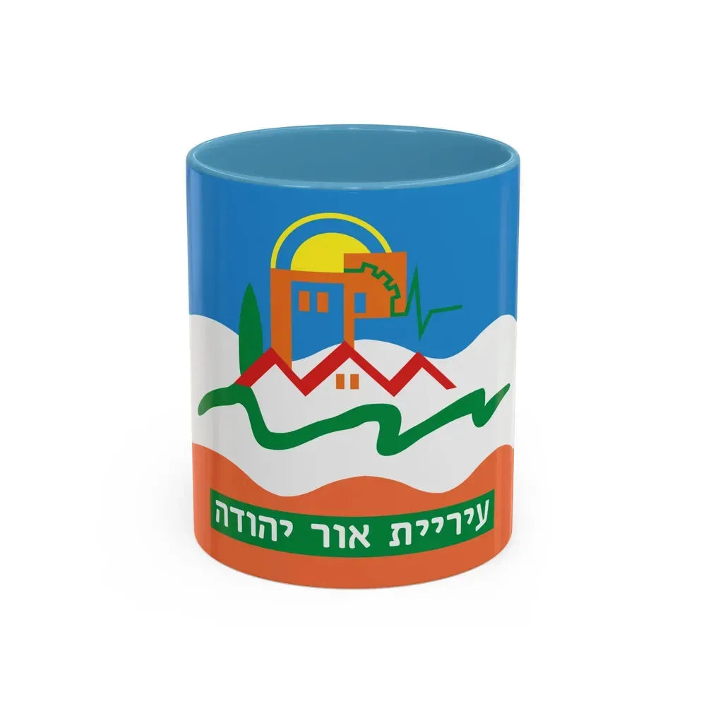 Flag of Or Yehuda Israel - Accent Coffee Mug 11oz Light Blue - Go Mug Yourself