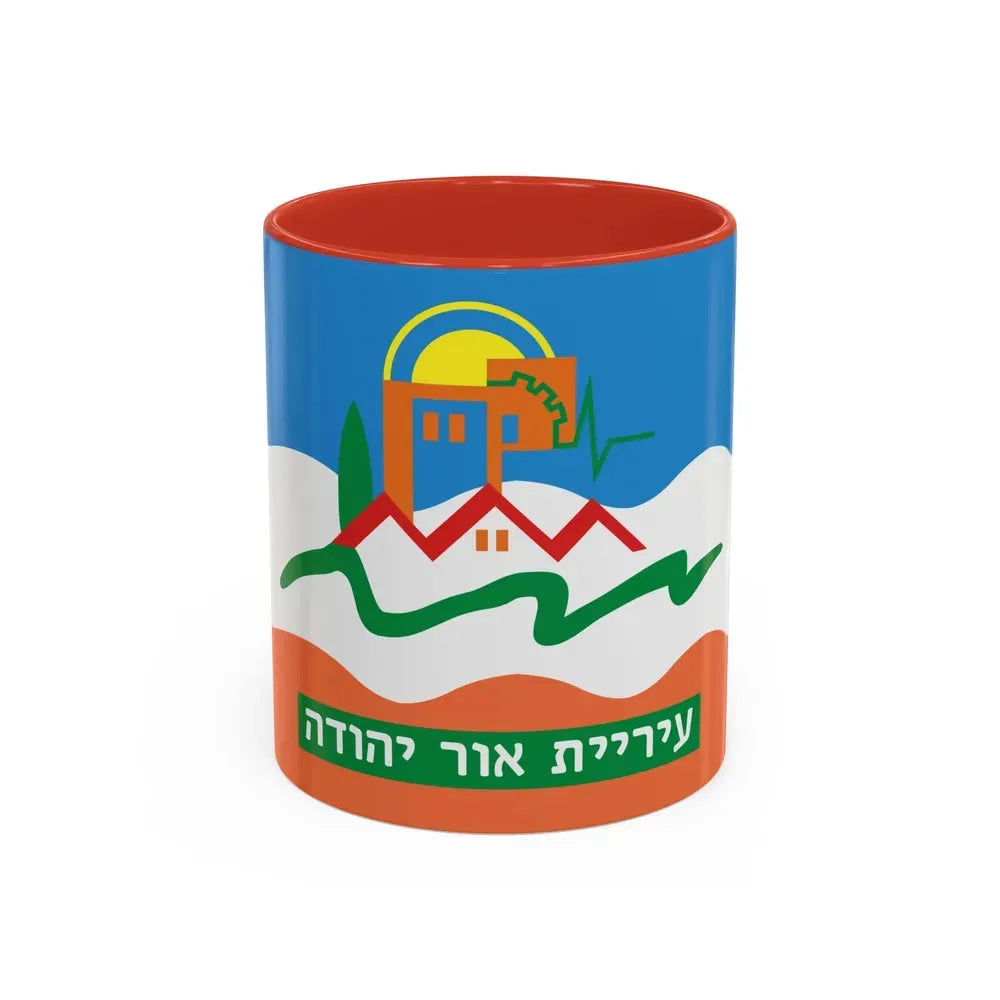 Flag of Or Yehuda Israel - Accent Coffee Mug 11oz Red - Go Mug Yourself