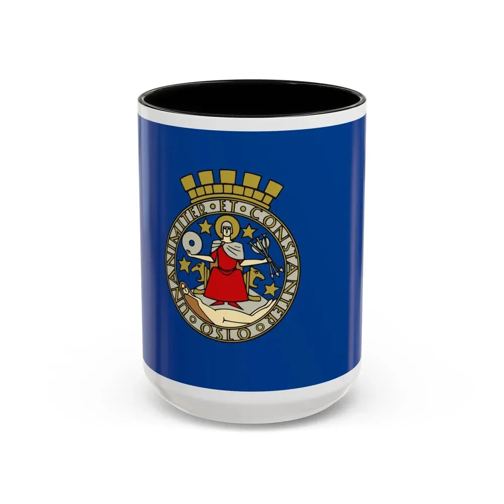 Flag of Oslo Oslo Norway - Accent Coffee Mug 15oz Black - Go Mug Yourself