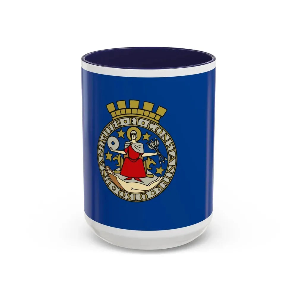 Flag of Oslo Oslo Norway - Accent Coffee Mug 15oz Navy - Go Mug Yourself
