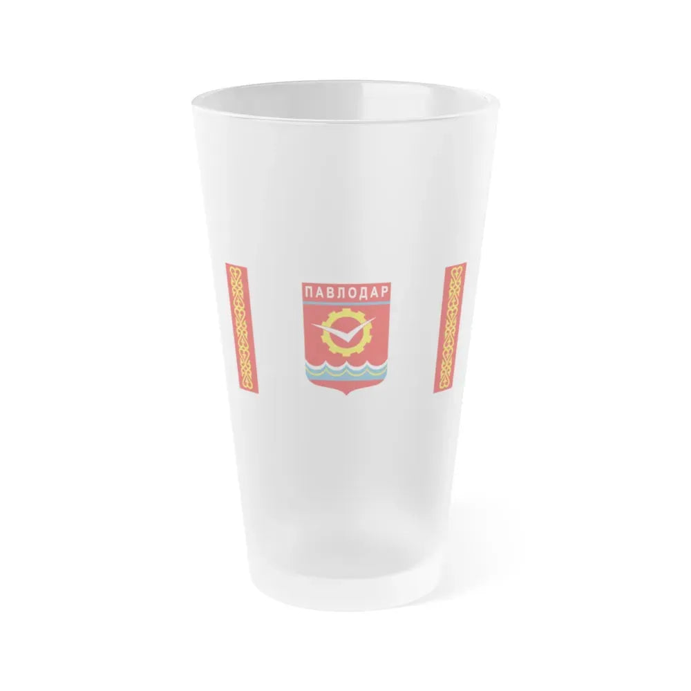 Flag of Pavlodar Kazakhstan - Frosted Pint Glass 16oz 16oz Frosted - Go Mug Yourself