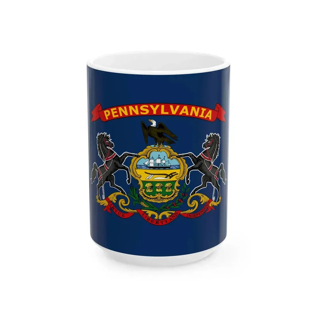Flag of Pennsylvania with Yellow Lettering on Red Festoon 2009 Proposal (United States) White Coffee Mug 15oz - Go Mug Yourself