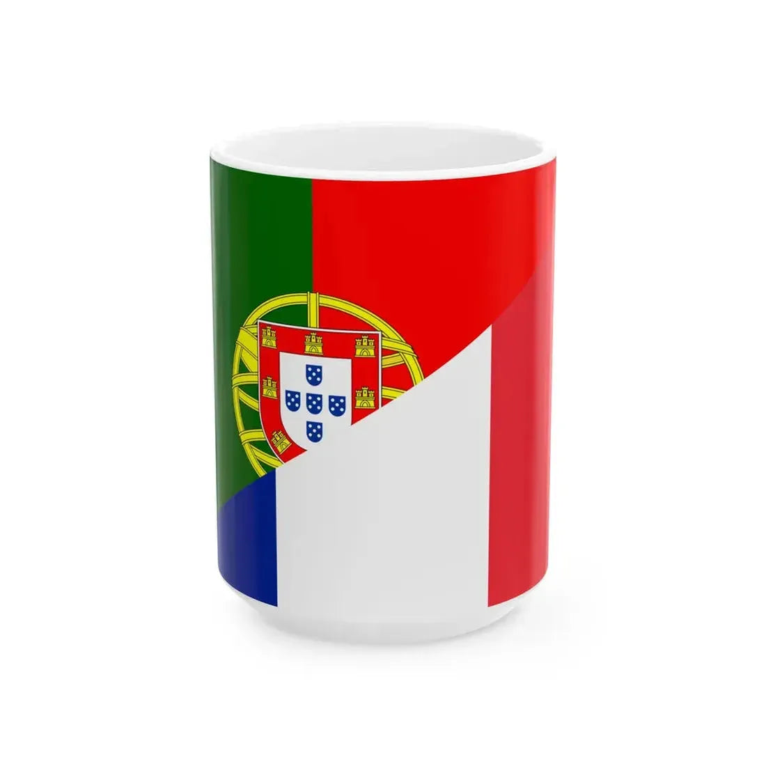 Flag of Portugal and France (France) White Coffee Mug 15oz - Go Mug Yourself