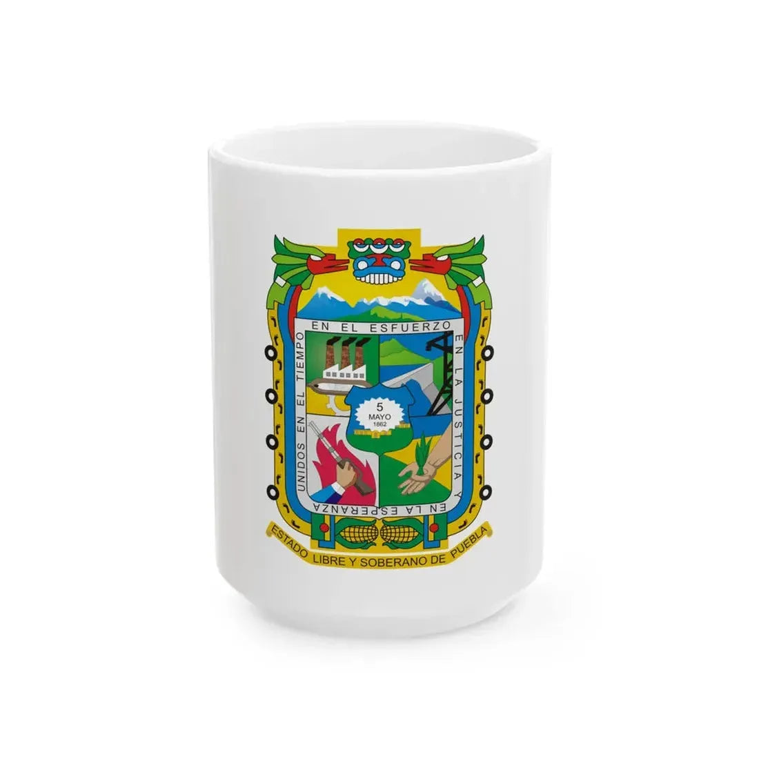 Flag of Puebla (Mexico) White Coffee Mug 15oz - Go Mug Yourself