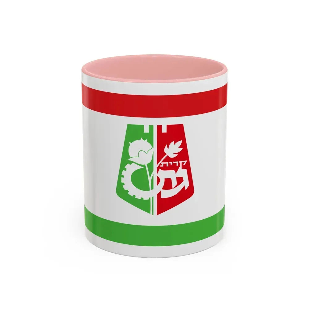Flag of Qiryat Gat Israel - Accent Coffee Mug 11oz Pink - Go Mug Yourself