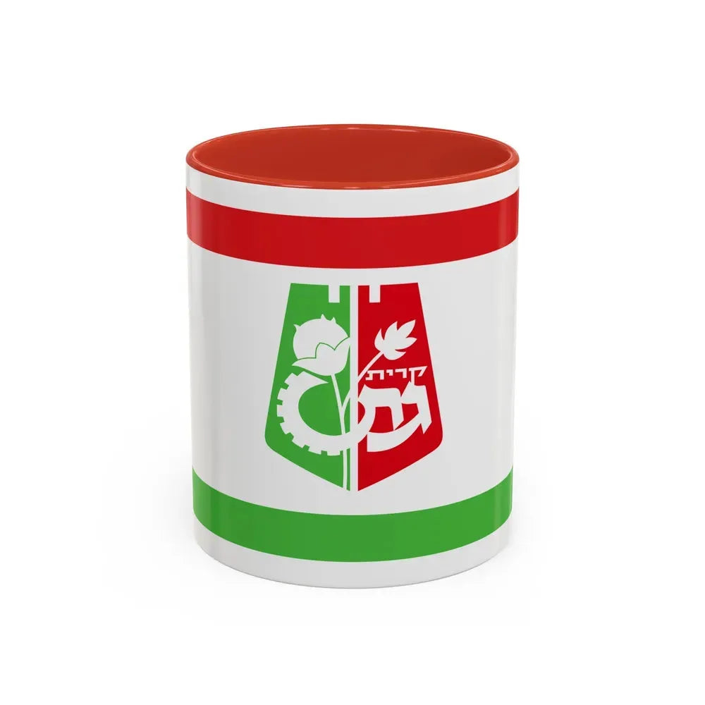 Flag of Qiryat Gat Israel - Accent Coffee Mug 11oz Red - Go Mug Yourself
