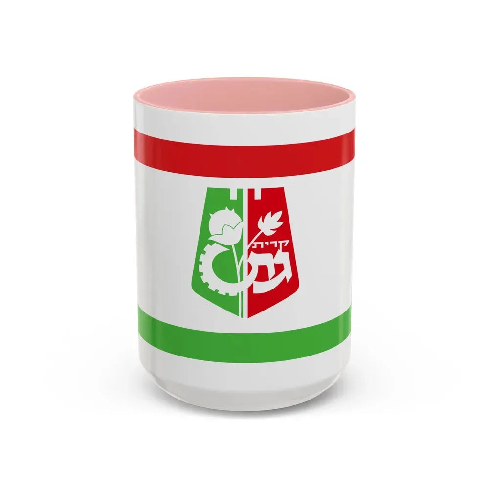 Flag of Qiryat Gat Israel - Accent Coffee Mug 15oz Pink - Go Mug Yourself