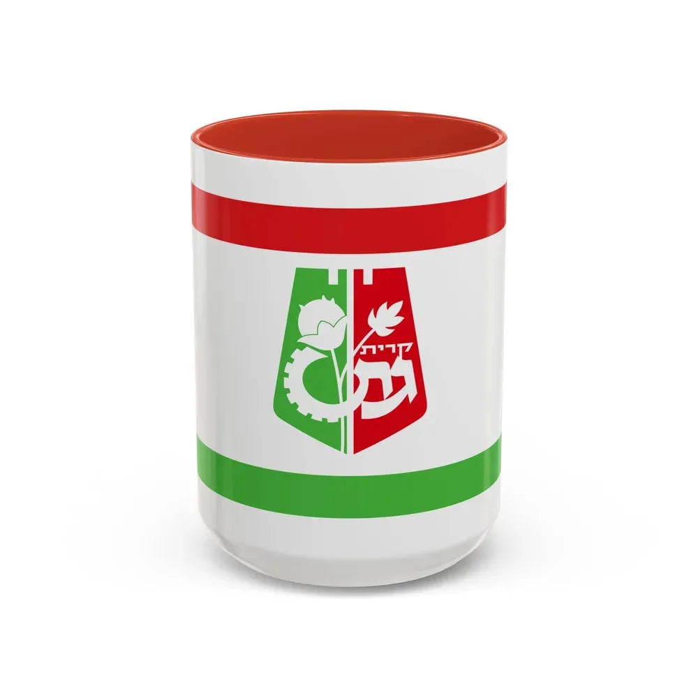 Flag of Qiryat Gat Israel - Accent Coffee Mug 15oz Red - Go Mug Yourself