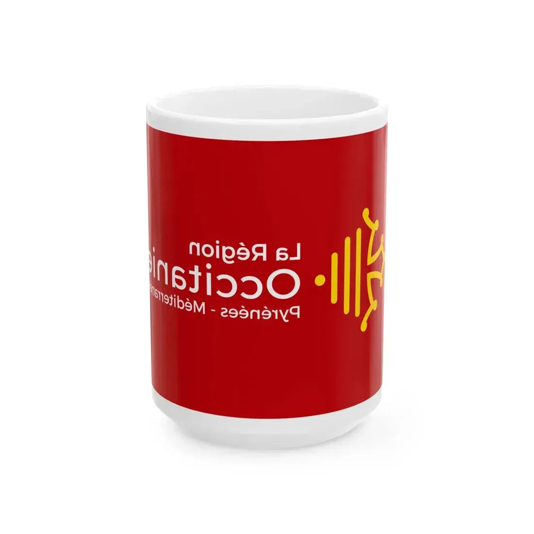 Flag of Region Occitanie Perpinya variation reverse (France) White Coffee Mug 15oz - Go Mug Yourself