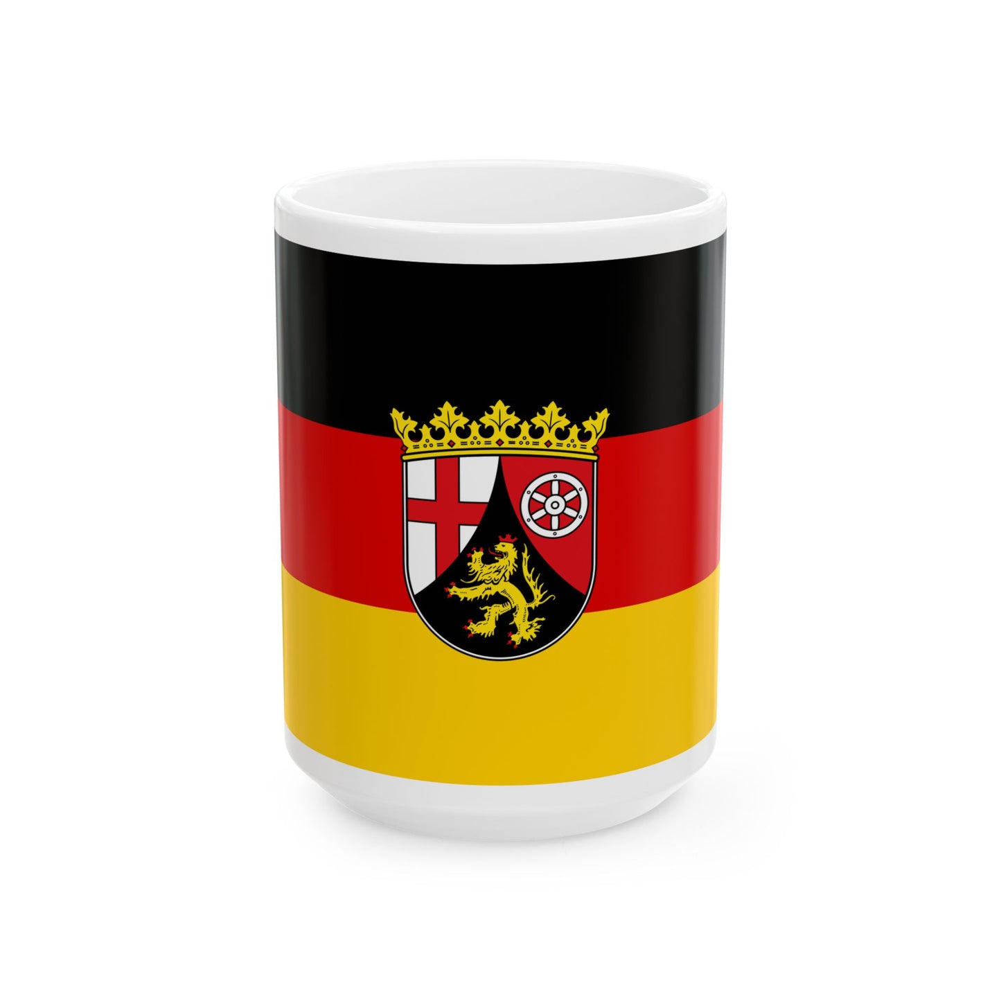 Flag of Rhineland-Palatinate with centered coat of arms (Germany) White Coffee Mug-15oz-Go Mug Yourself