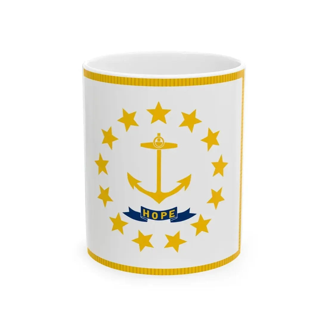 Flag of Rhode Island with fringe (United States) White Coffee Mug 11oz - Go Mug Yourself