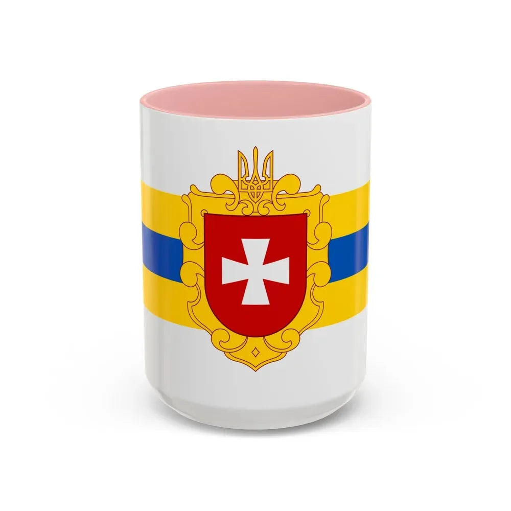 Flag of Rivne Oblast Ukraine - Accent Coffee Mug 15oz Pink - Go Mug Yourself