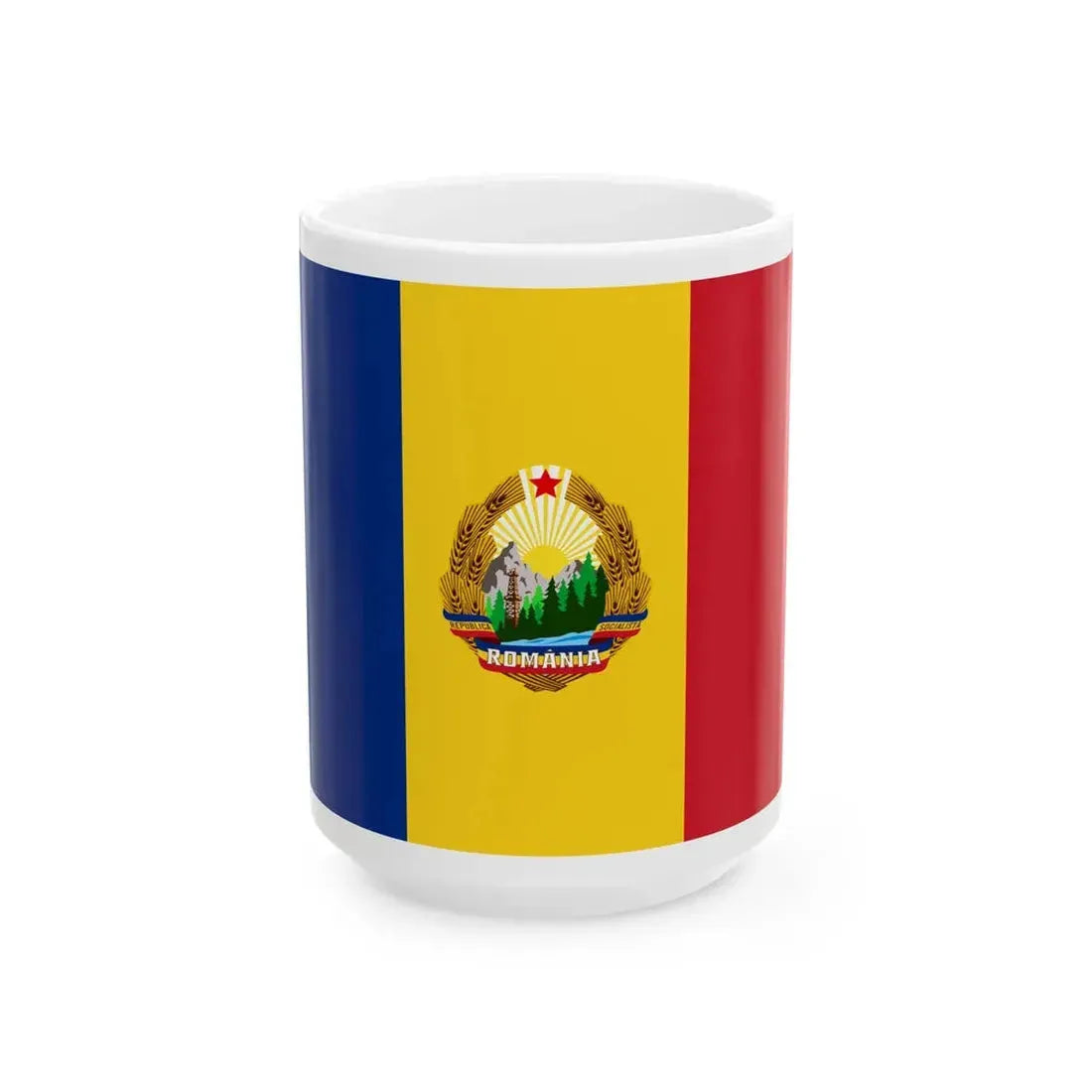 Flag of Romania 1965-1989 (Oman) White Coffee Mug 15oz - Go Mug Yourself