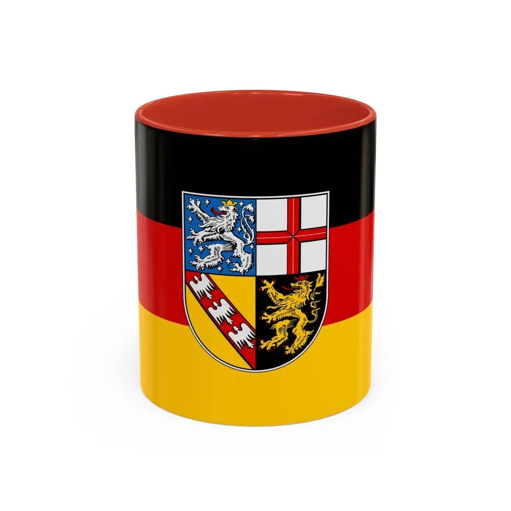 Flag of Saarland Germany - Accent Coffee Mug 11oz Red - Go Mug Yourself