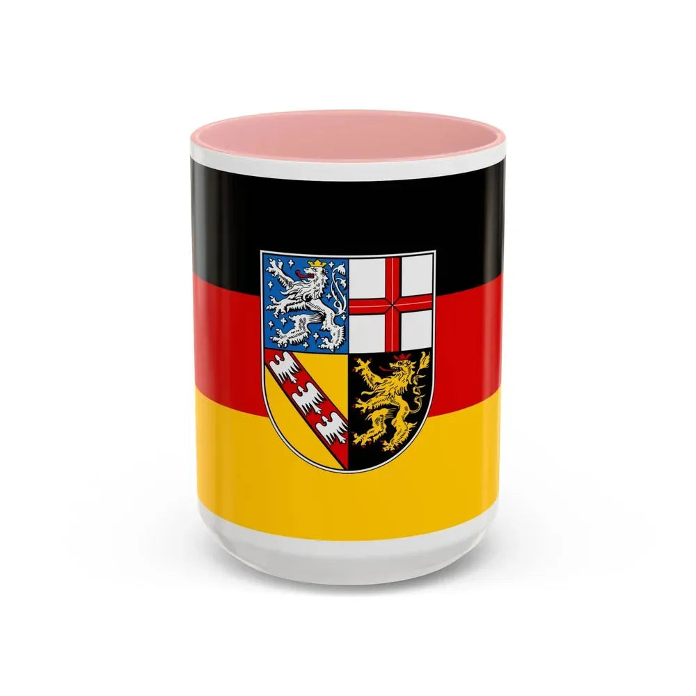 Flag of Saarland Germany - Accent Coffee Mug 15oz Pink - Go Mug Yourself