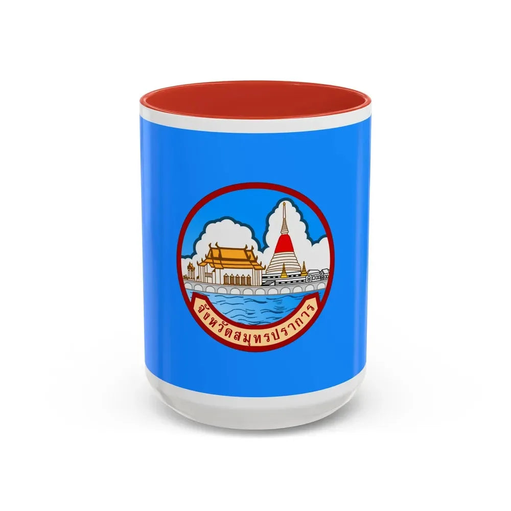 Flag of Samut Prakan Province Thailand - Accent Coffee Mug 15oz Red - Go Mug Yourself