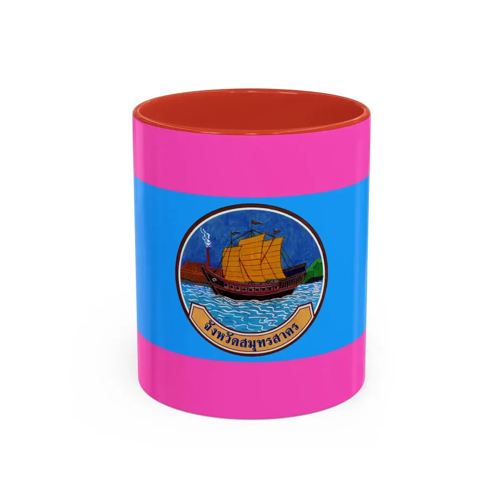 Flag of Samut Sakhon Province Thailand - Accent Coffee Mug 11oz Red - Go Mug Yourself