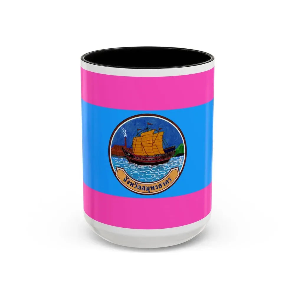 Flag of Samut Sakhon Province Thailand - Accent Coffee Mug 15oz Black - Go Mug Yourself