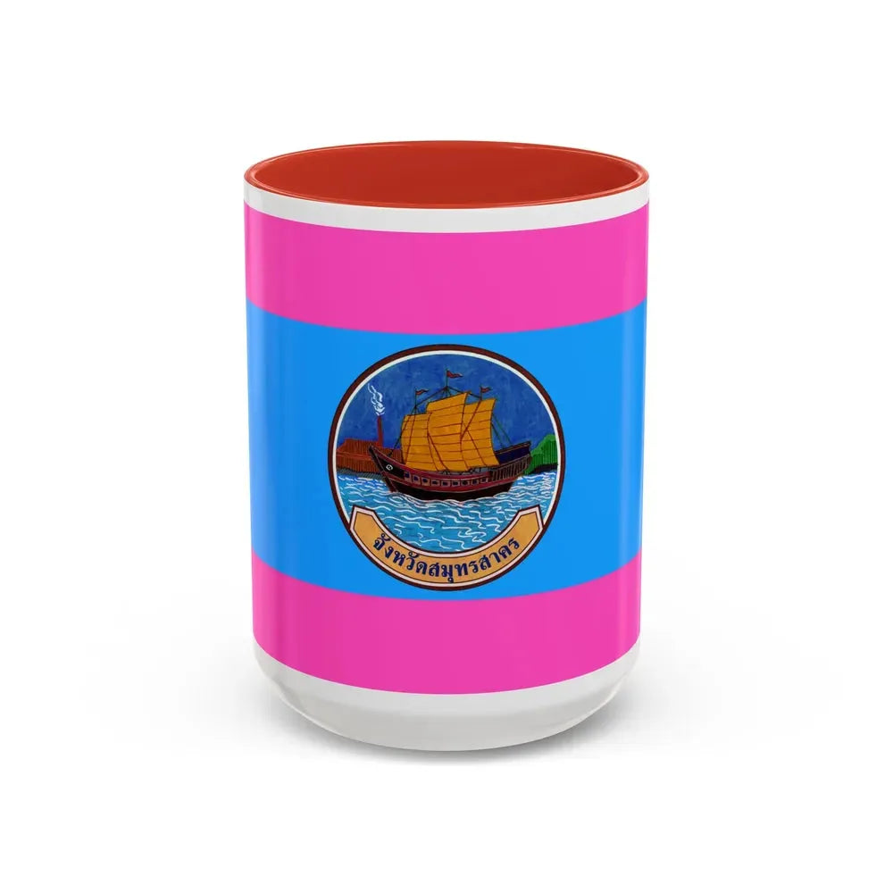 Flag of Samut Sakhon Province Thailand - Accent Coffee Mug 15oz Red - Go Mug Yourself
