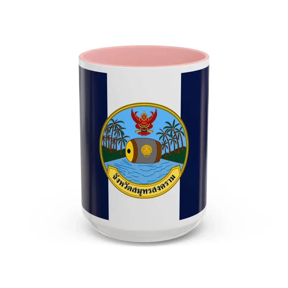 Flag of Samut Songkhram Province Thailand - Accent Coffee Mug 15oz Pink - Go Mug Yourself