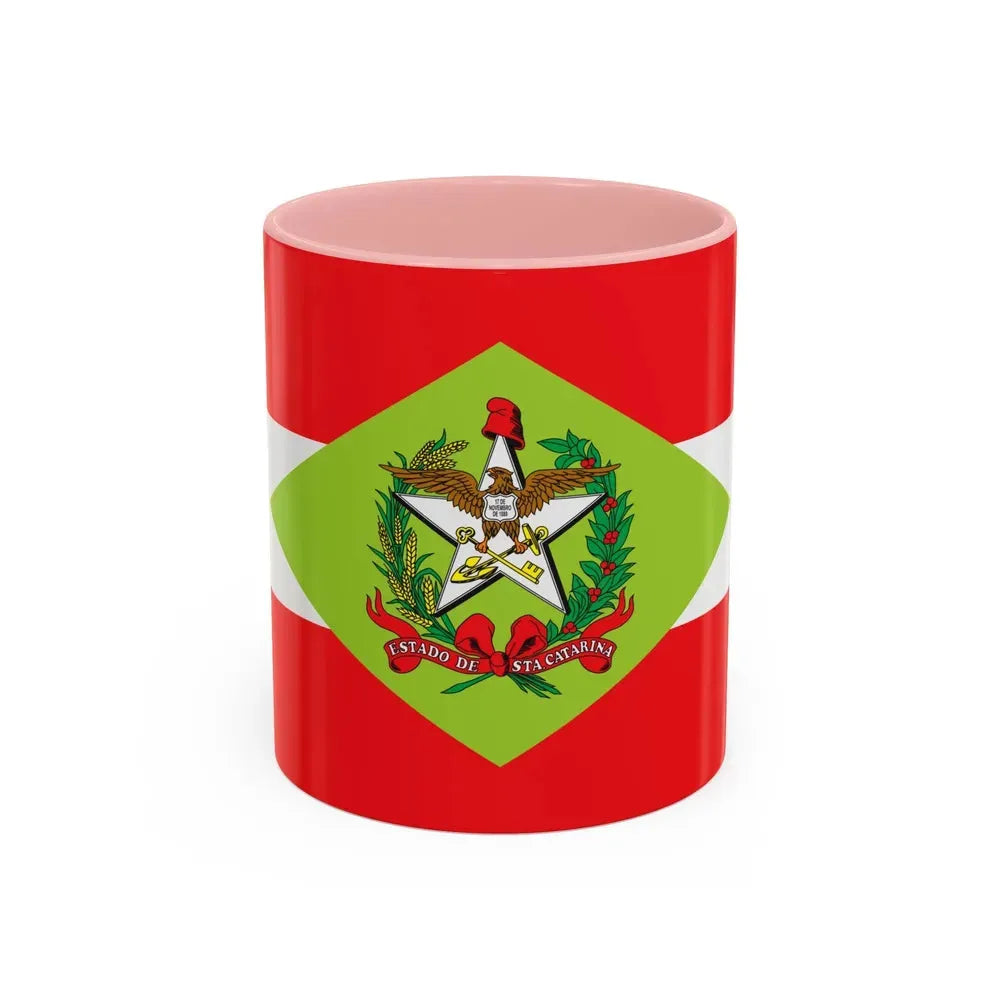 Flag of Santa Catarina Brazil - Accent Coffee Mug 11oz Pink - Go Mug Yourself