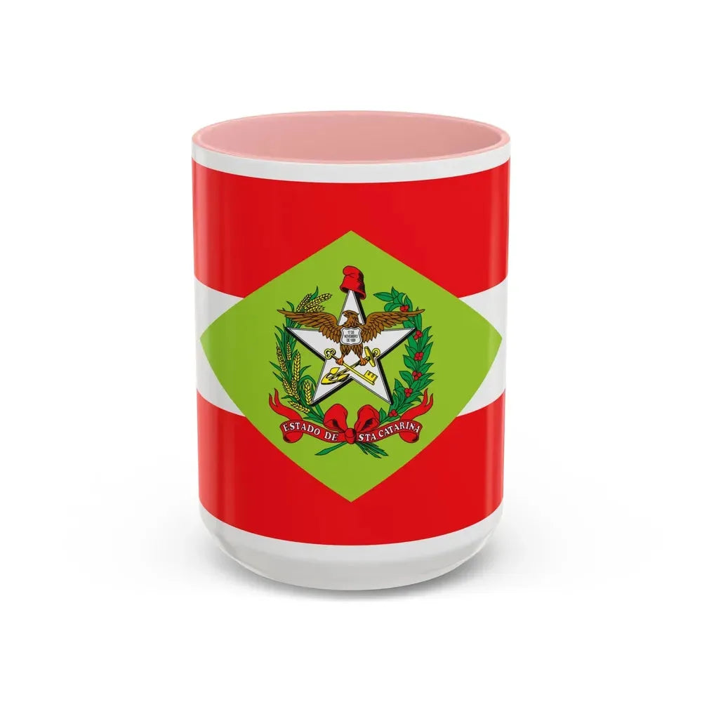 Flag of Santa Catarina Brazil - Accent Coffee Mug 15oz Pink - Go Mug Yourself