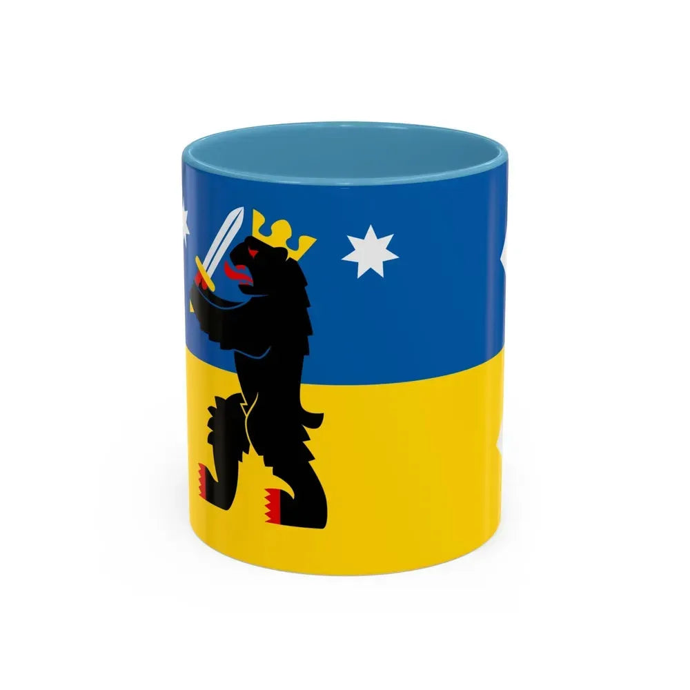 Flag of Satakunta Finland - Accent Coffee Mug 11oz Light Blue - Go Mug Yourself