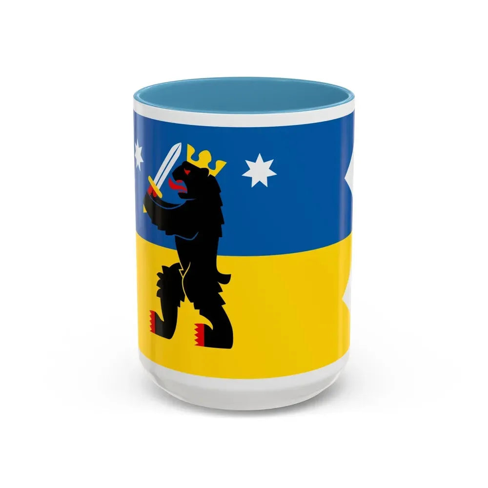 Flag of Satakunta Finland - Accent Coffee Mug 15oz Light Blue - Go Mug Yourself