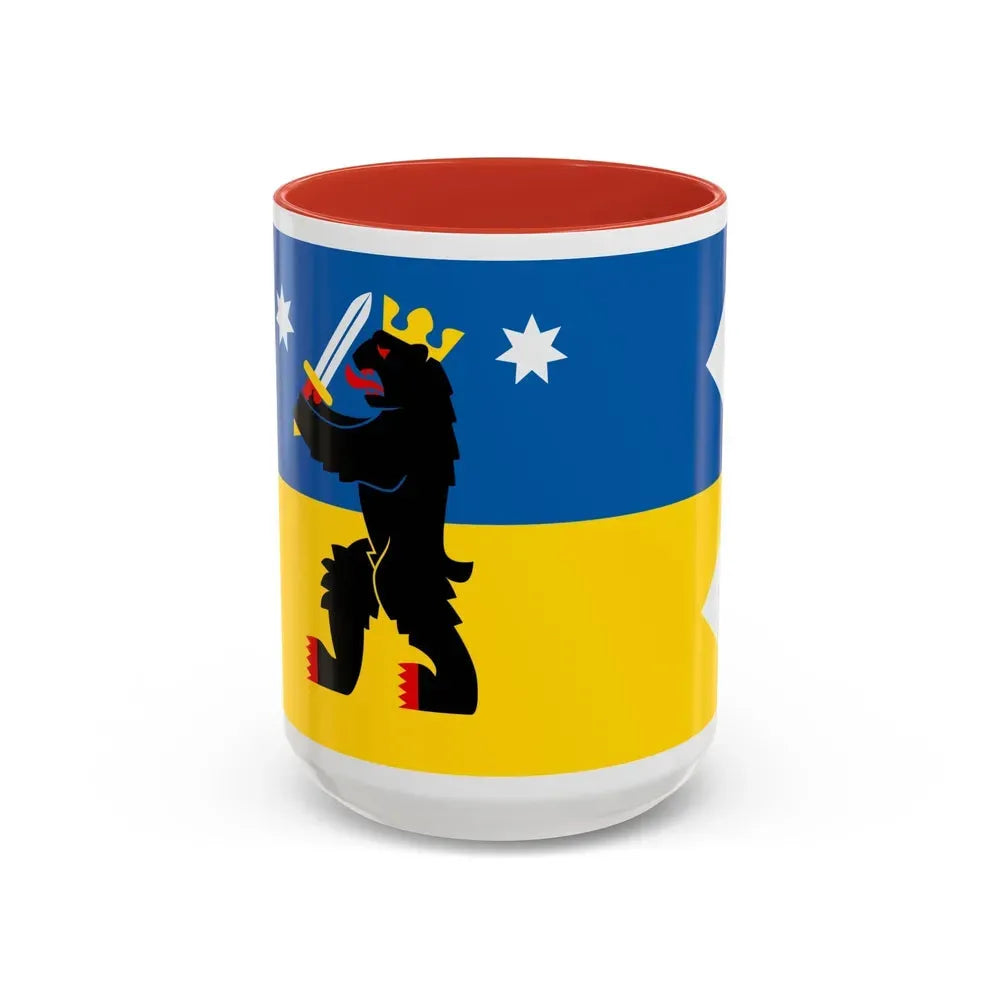 Flag of Satakunta Finland - Accent Coffee Mug 15oz Red - Go Mug Yourself