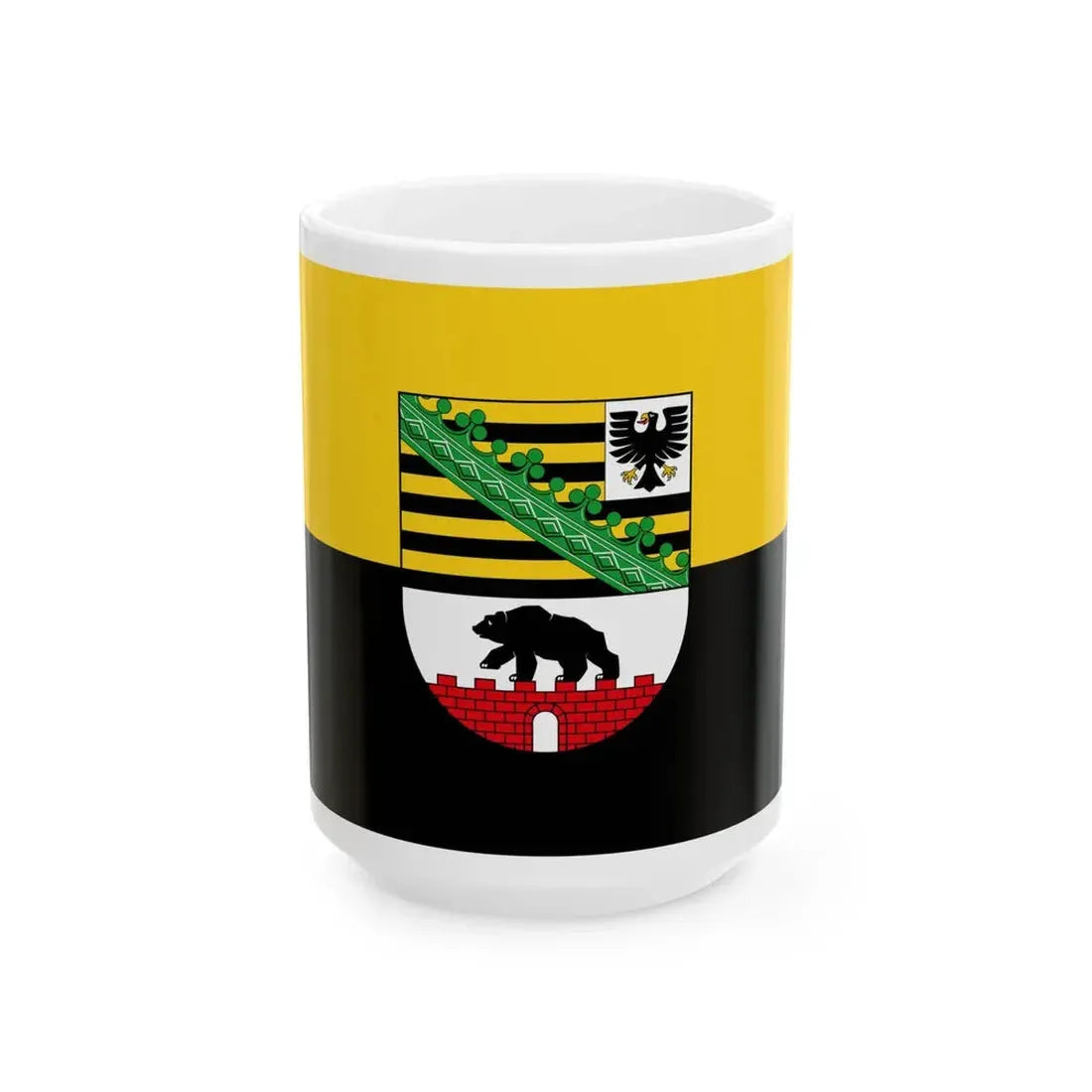 Flag of Saxony-Anhalt state (Germany) White Coffee Mug 15oz - Go Mug Yourself