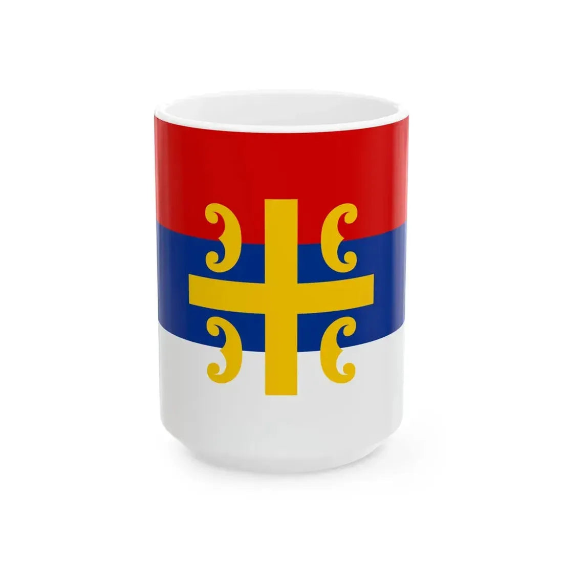 Flag of Serbia cross 3-2 (Serbia) White Coffee Mug 15oz - Go Mug Yourself