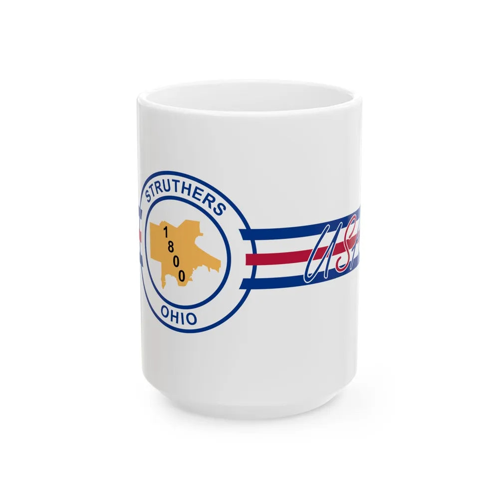 Flag of Struthers Ohio 1994-2019 (United States) White Coffee Mug 15oz - Go Mug Yourself