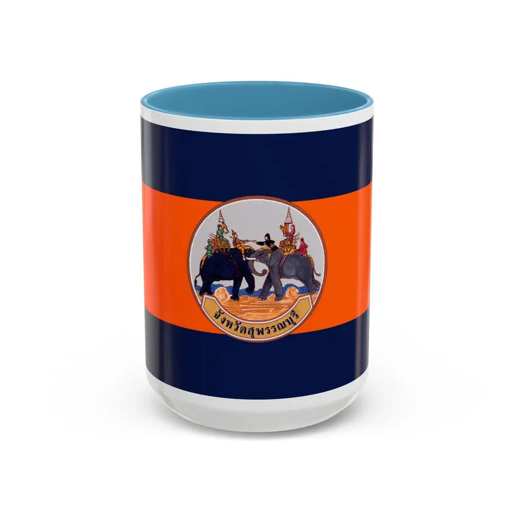 Flag of Suphan Buri Province Thailand - Accent Coffee Mug 15oz Light Blue - Go Mug Yourself