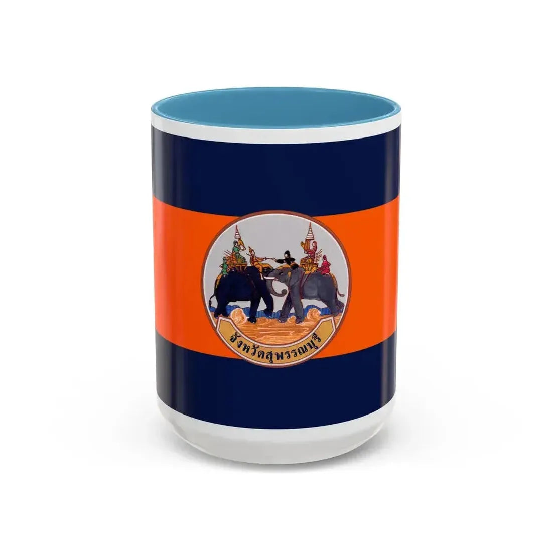 Flag of Suphan Buri Province Thailand - Accent Coffee Mug 15oz Light Blue - Go Mug Yourself