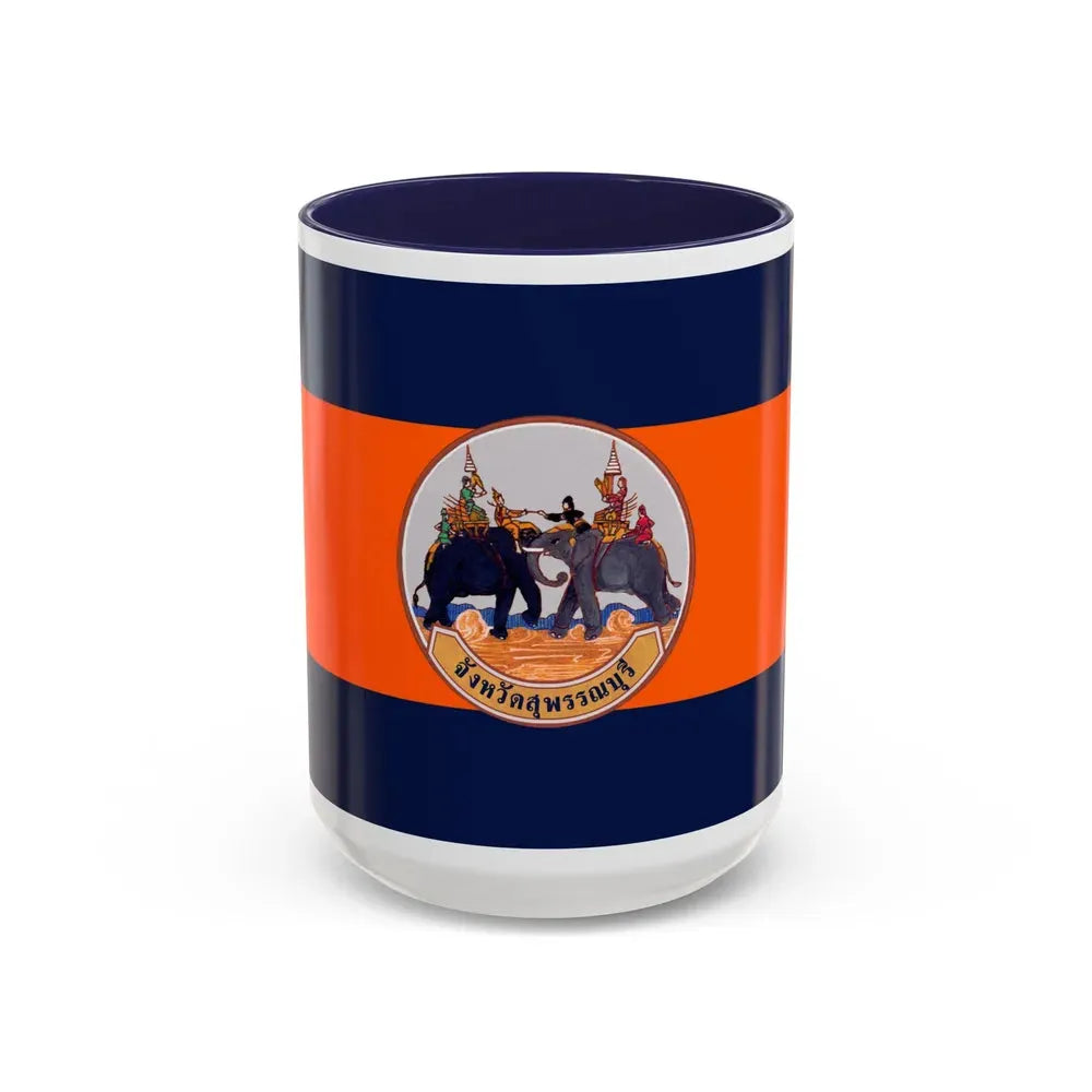 Flag of Suphan Buri Province Thailand - Accent Coffee Mug 15oz Navy - Go Mug Yourself