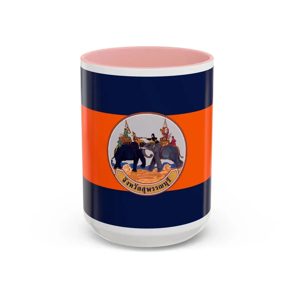 Flag of Suphan Buri Province Thailand - Accent Coffee Mug 15oz Pink - Go Mug Yourself