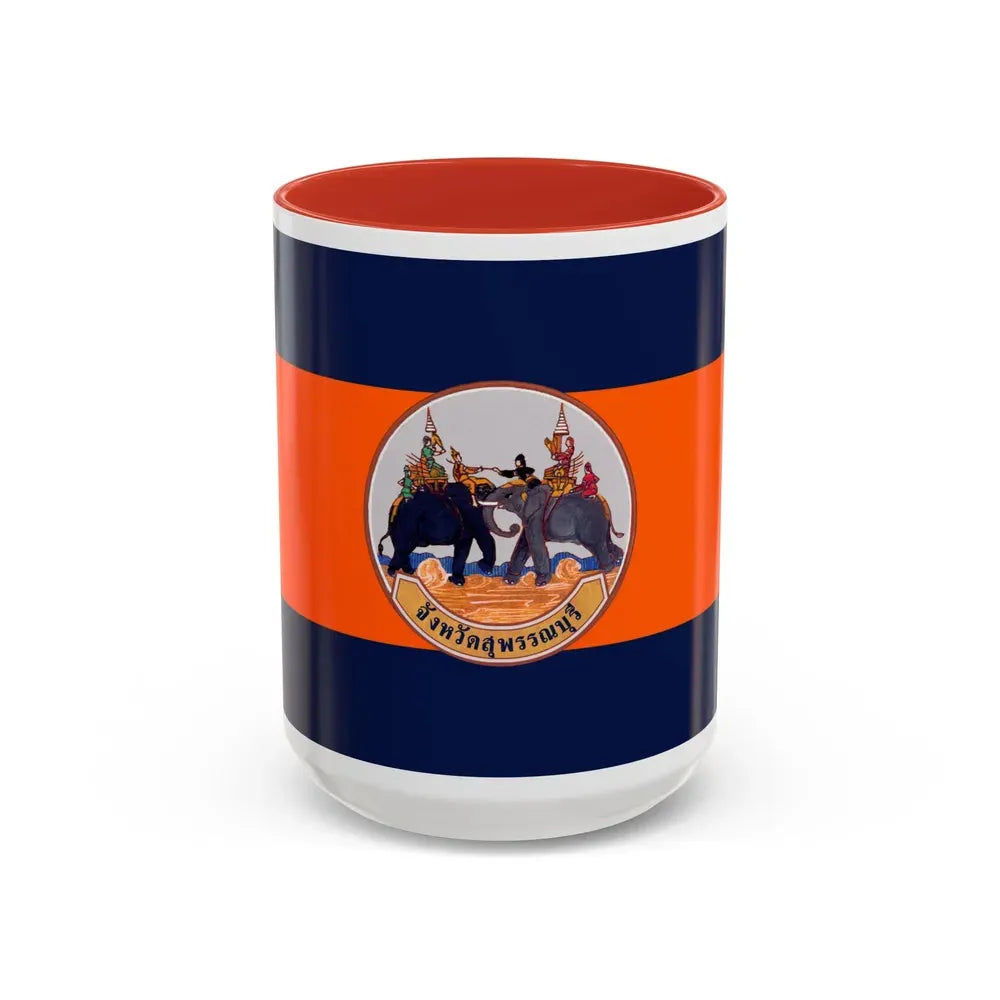 Flag of Suphan Buri Province Thailand - Accent Coffee Mug 15oz Red - Go Mug Yourself