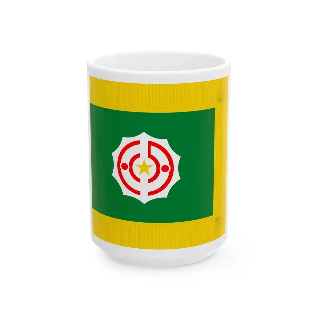 Flag of Tanno Hokkaido 1946-2006 fringed (Japan) White Coffee Mug 15oz - Go Mug Yourself