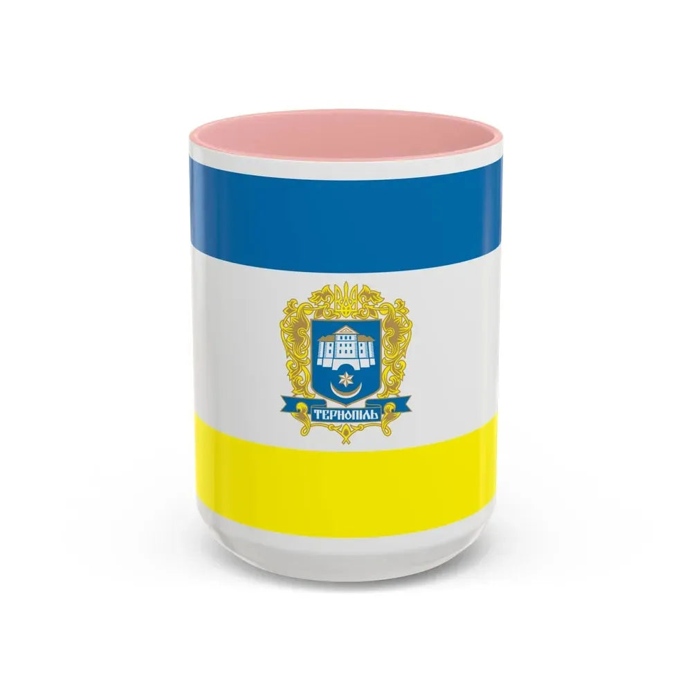 Flag of Ternopil Ukraine - Accent Coffee Mug 15oz Pink - Go Mug Yourself