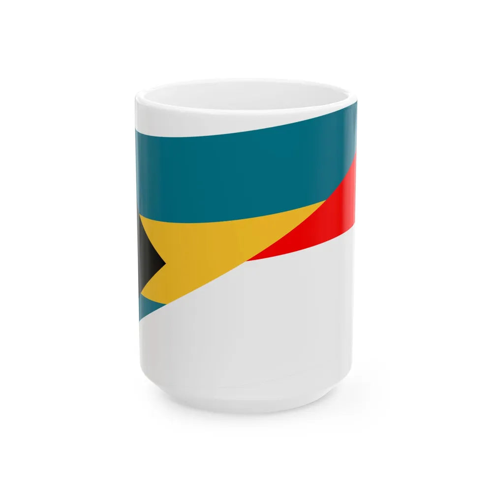 Flag of the Bahamas and Indonesia with waves (Bahamas) White Coffee Mug 15oz - Go Mug Yourself