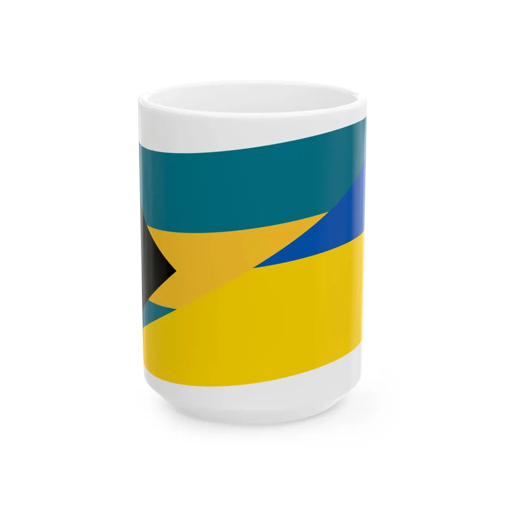 Flag of the Bahamas and Ukraine with waves (Bahamas) White Coffee Mug 15oz - Go Mug Yourself