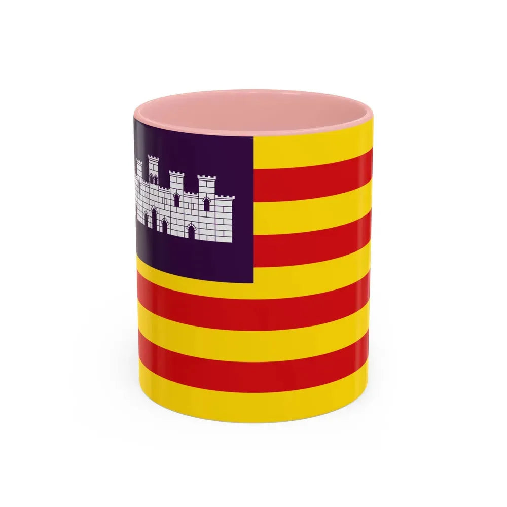 Flag of the Balearic Islands Spain - Accent Coffee Mug 11oz Pink - Go Mug Yourself