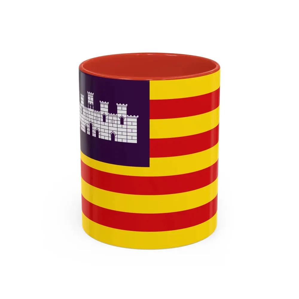Flag of the Balearic Islands Spain - Accent Coffee Mug 11oz Red - Go Mug Yourself