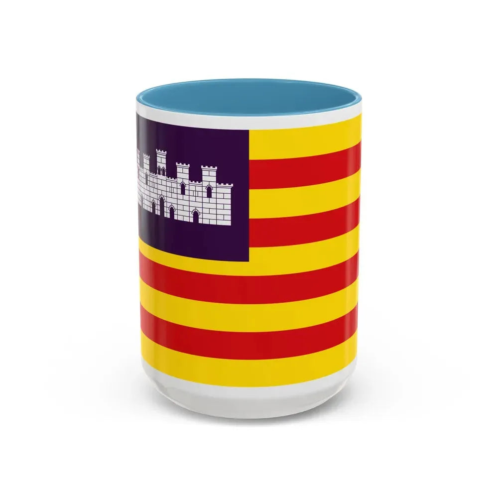 Flag of the Balearic Islands Spain - Accent Coffee Mug 15oz Light Blue - Go Mug Yourself